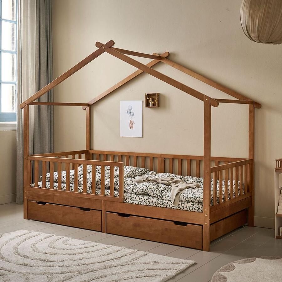 Petite Amelie Petite Amélie Bedhuisje 90 x 200 cm Walnoot Montessori Peuterbed voor uren Speelplezier Huisbed van stevig (duurzaam) Grenenhout Maison Collectie - Foto 2