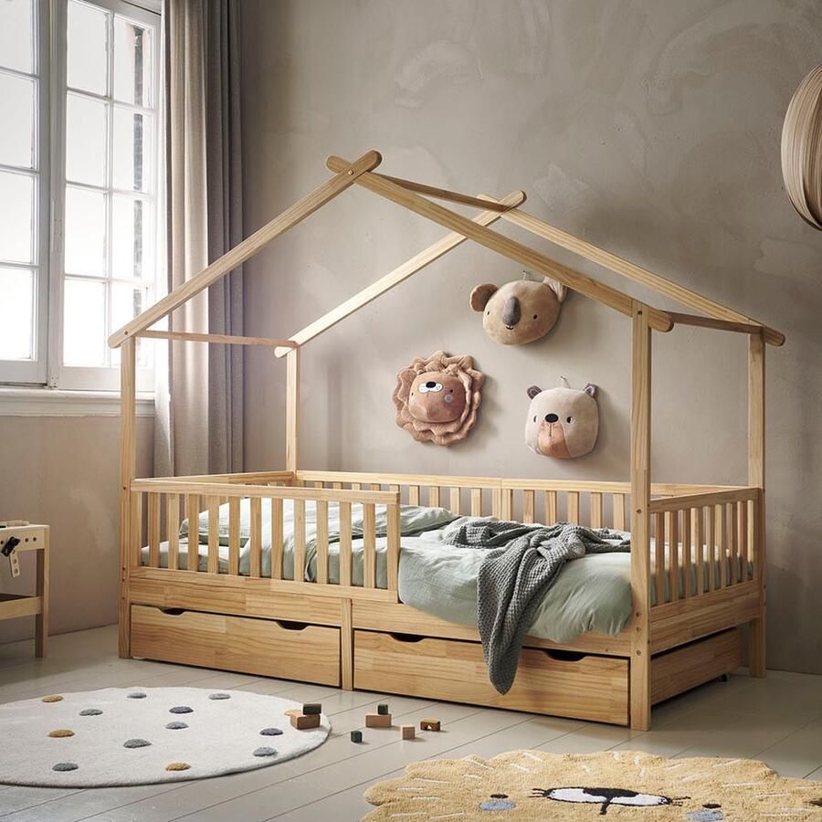 Petite Amelie Petite Amélie Bedhuisje 90 x 200 cm Warm Naturel Montessori Peuterbed voor uren Speelplezier Huisbed van stevig (duurzaam) Grenenhout Maison Collectie