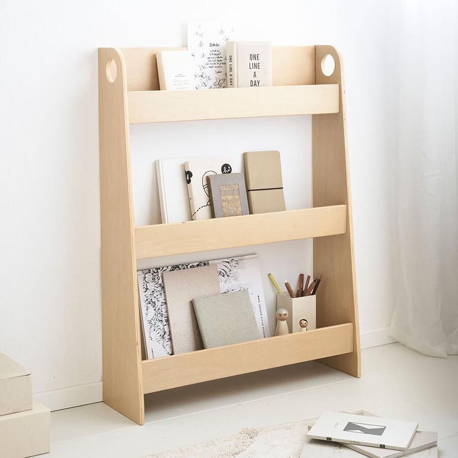 Petite Amelie Petite Amélie Houten Boekenrek kind Kinderboekenkast met Drie Schappen Montessori boekenkast voor kinderkamer Naturel - Foto 2