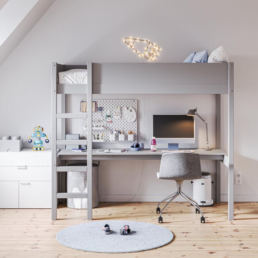 Petite Amelie Petite Amélie Kinderbed Hoogslaper met bureau Ruimtebesparende oplossing voor kinderkamers Creëer meer speelruimte voor uw kind 180 cm hoogte Ligoppervlak 200 x 90 cm Grijs Sommet Collectie