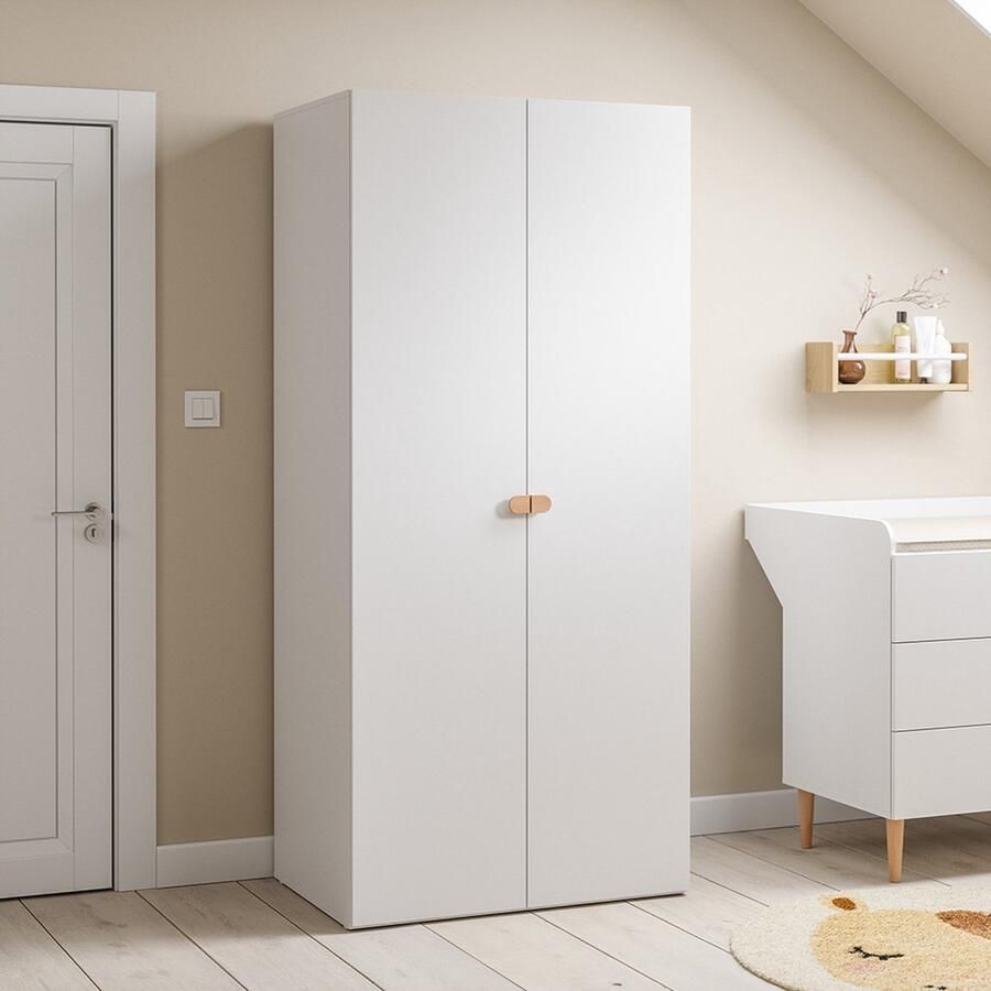 Petite Amelie Petite Amélie Kledingkast Kinderkamer met 4 Planken & 2 Hangrail Gebroken Wit Kleerkast Slaapkamer (van Baby tot Tiener) Veilig door Soft Close Deuren H.206 x B.94 cm x D.61 cm - Foto 2