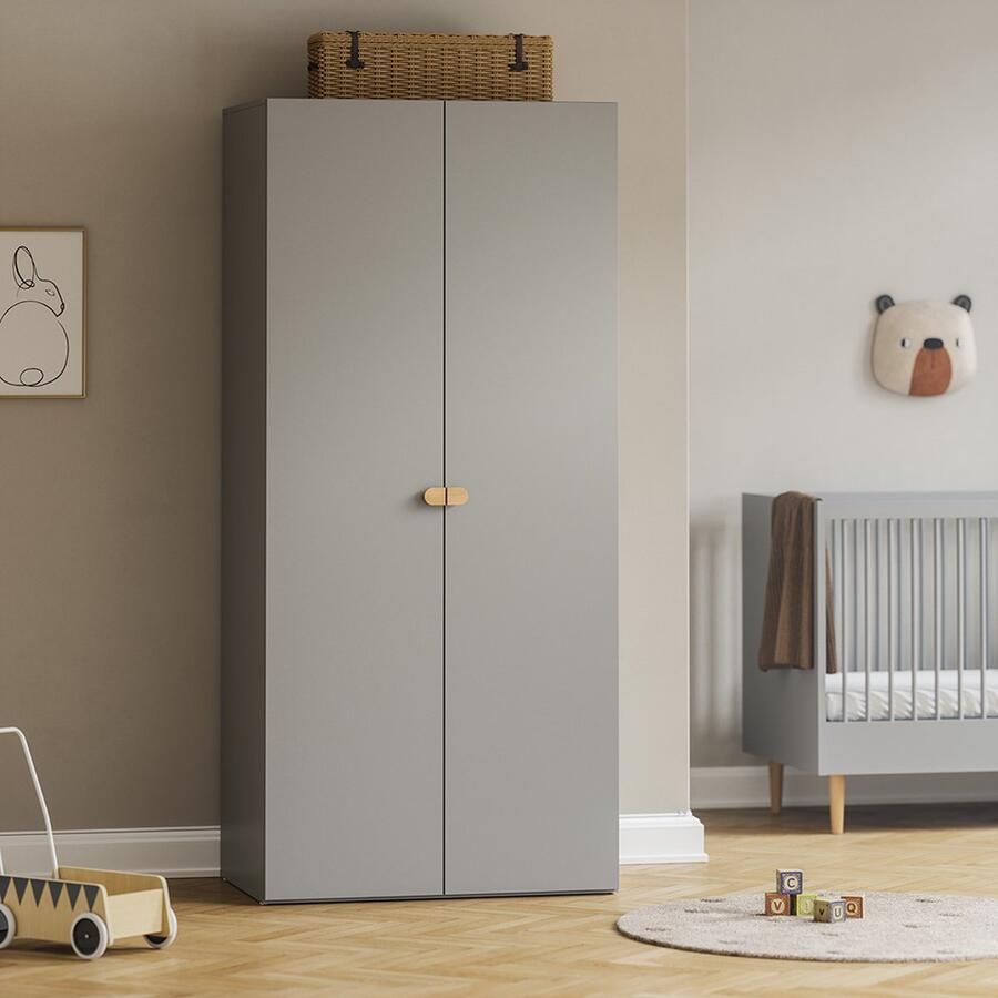 Petite Amelie Petite Amélie Kledingkast Kinderkamer met 4 Planken & 2 Hangrail Grijs Kleerkast Slaapkamer (van Baby tot Tiener) Veilig door Soft Close Deuren H.206 x B.94 cm x D.61 cm - Foto 2