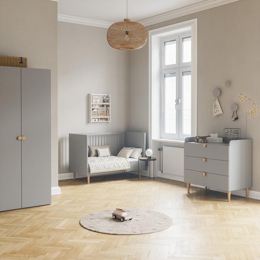 Petite Amelie Petite Amélie Kledingkast Kinderkamer met 4 Planken & 2 Hangrail Grijs Kleerkast Slaapkamer (van Baby tot Tiener) Veilig door Soft Close Deuren H.206 x B.94 cm x D.61 cm