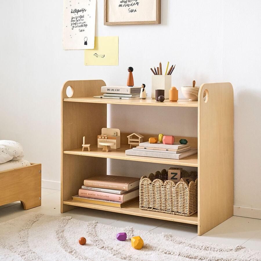 Petite Amelie Petite Amélie Montessori speelgoedkast Ellipse – naturel – open ontwerp met drie planken – kindvriendelijk design met afgeronde hoeken