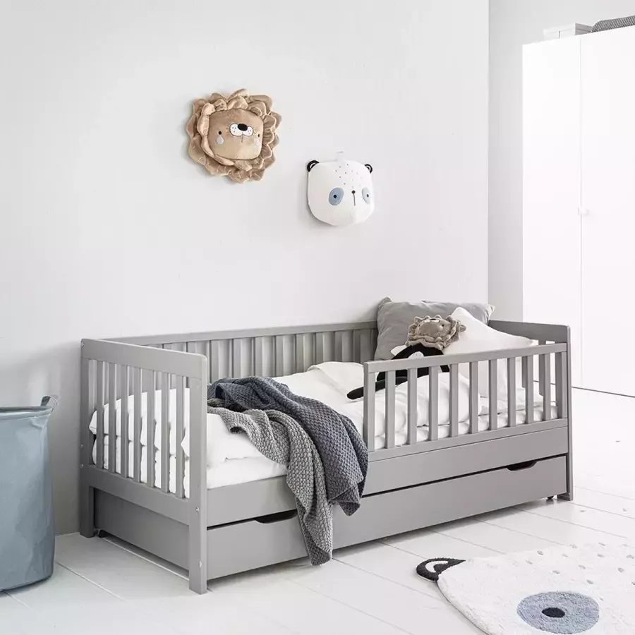 Petite Amelie Petite Amélie Peuterbed Juniorbed 70x140 cm Kinderbed inclusief Uitvalhekje – Grijs - Foto 2