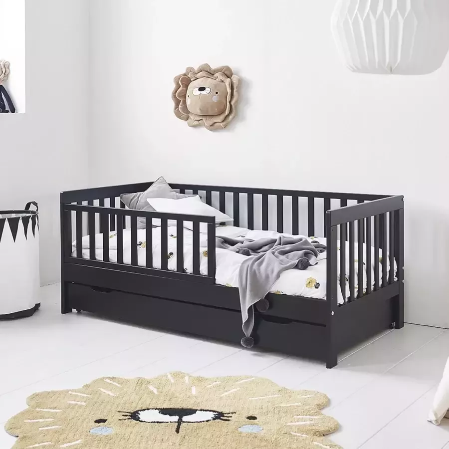 Petite Amelie Petite Amélie Peuterbed Juniorbed 70x140 cm Kinderbed inclusief Uitvalhekje – Zwart - Foto 2