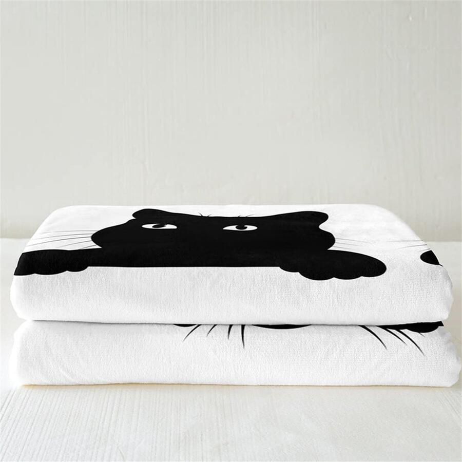 Peysaitr 150x200cm Zwart-witte kattenprint flanellen vilten deken Marokkaans patroon geschikt voor alle seizoenen machinewasbaar geschikt voor banken bedden en banken - Foto 2