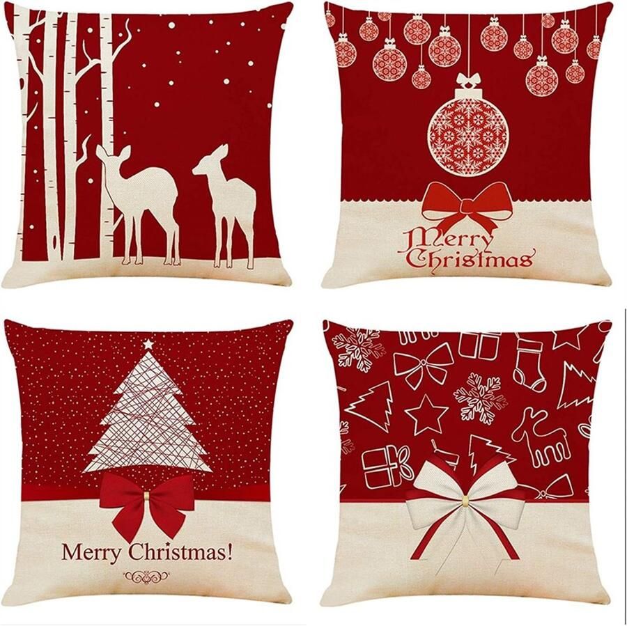 Peysaitr Coversolate?Kussenhoes 45x45 Kerst Kussenhoezen Kerst Set van 4 Katoenen Linnen Print Kussenhoezen Decoratieve Kussenhoes voor Bank Kantoor Kussenhoes met Herten Santa Patroon