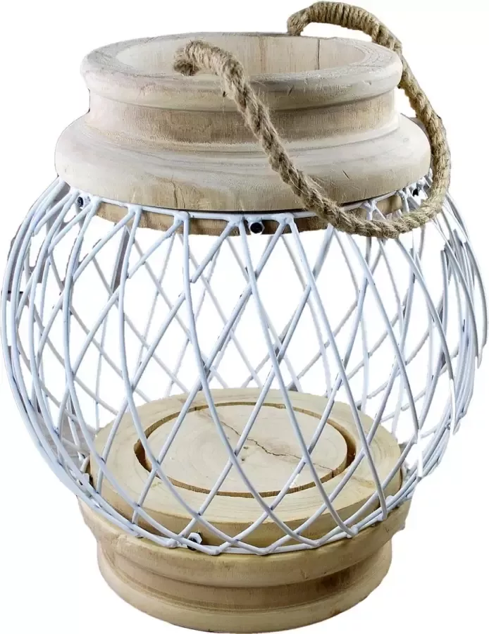 PH design lantaarn windlicht voor binnen combi van hout metaal D28xH43cm stoere lantaarn kandelaar tafellantaarn kaarsenhouder tafel lamp