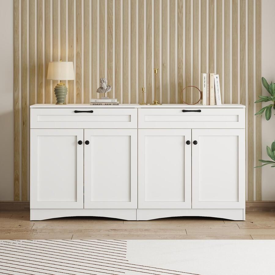 PHOEBE CAT Dressoir 160*40*85 cm 2 lades Gebogen ontwerp Opbergplanken Wit