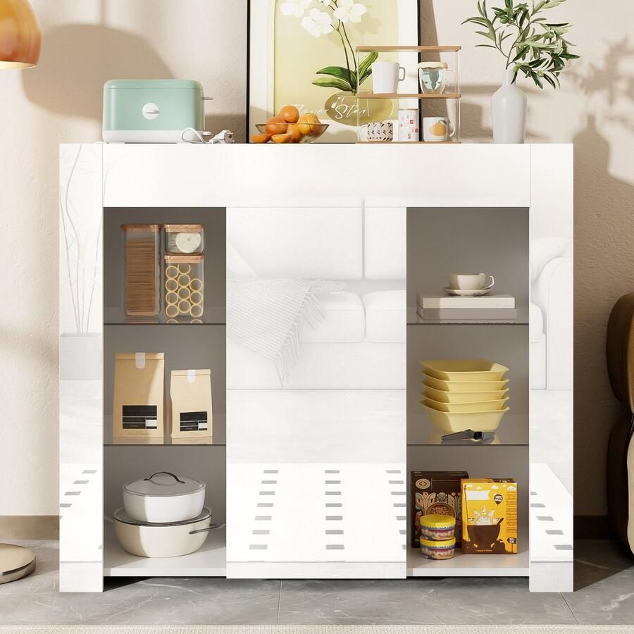 PHOEBE CAT Dressoir Hoogglans Glazen planken 95x35x83 cm Wit