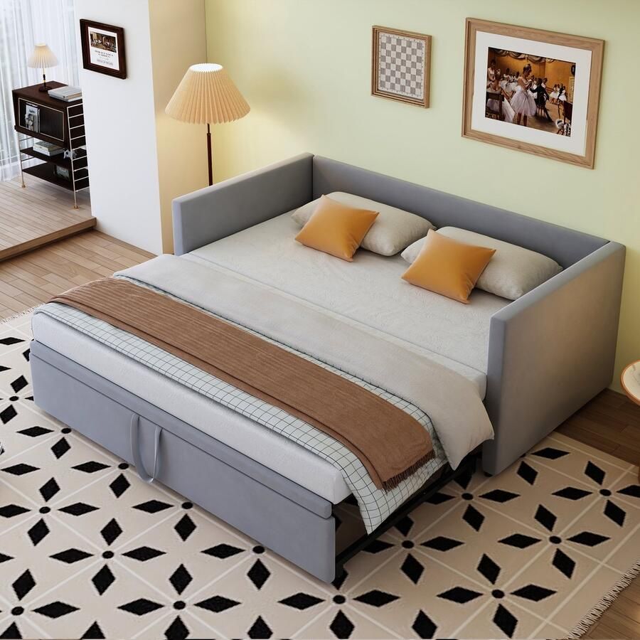 PHOEBE CAT Gestoffeerd bed Uitschuifbare slaapbank 90 180 × 200 cm Velvet Grijs