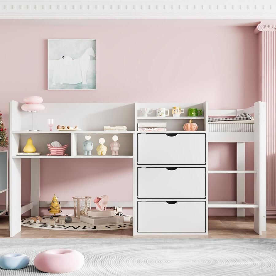 PHOEBE CAT Halfhoogslaper 90x200 cm Opbergruimte Kinderbed Wit