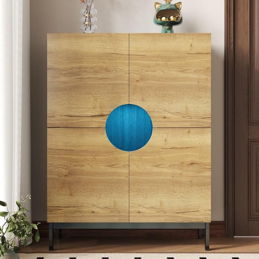 PHOEBE CAT Kast LED-verlichting Verstelbare planken Massief houten poten Schoenenkast Zwart + Natuurlijke