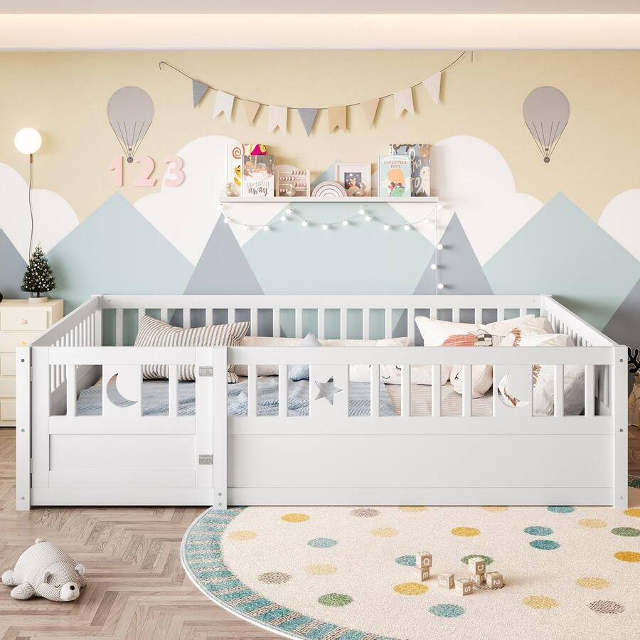 PHOEBE CAT Kinderbed 140 x 190 cm Met vangrails Sterren- en maanthema Met deur Wit