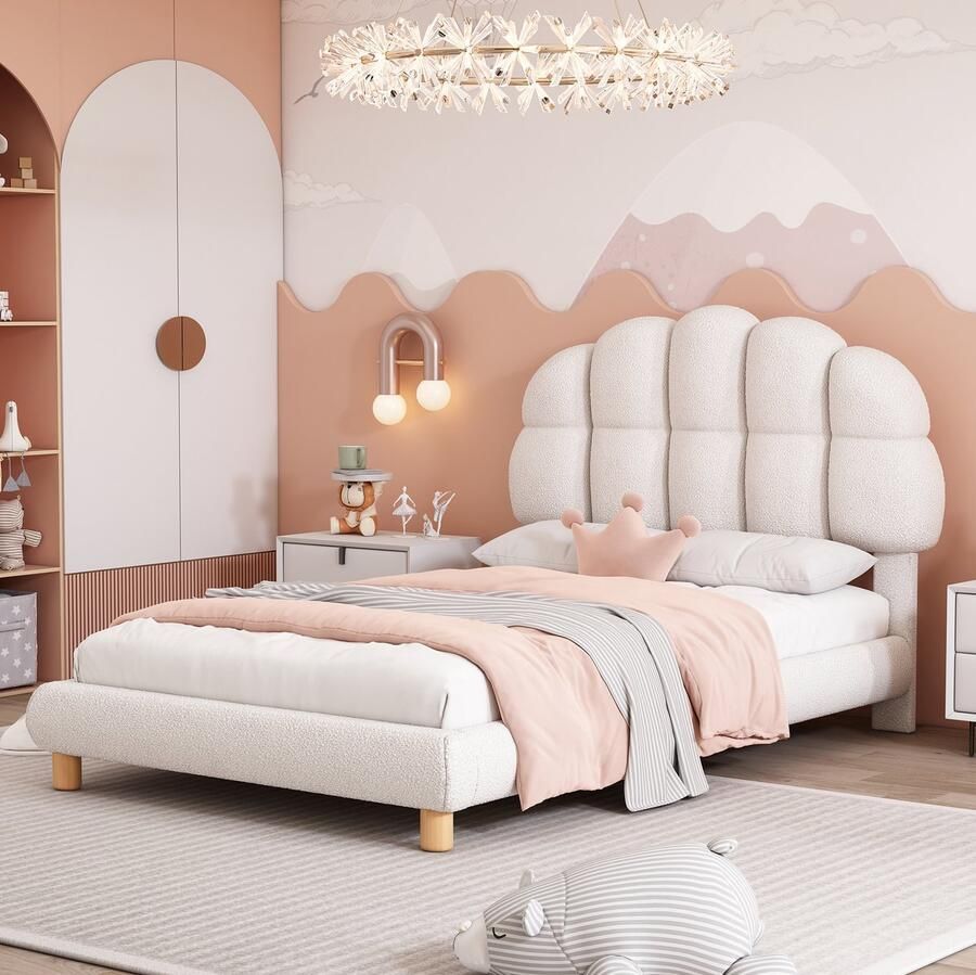 PHOEBE CAT Kinderbed 90 x 200 cm Zacht bekleed hoofdeinde Imitatieviltstof Wit