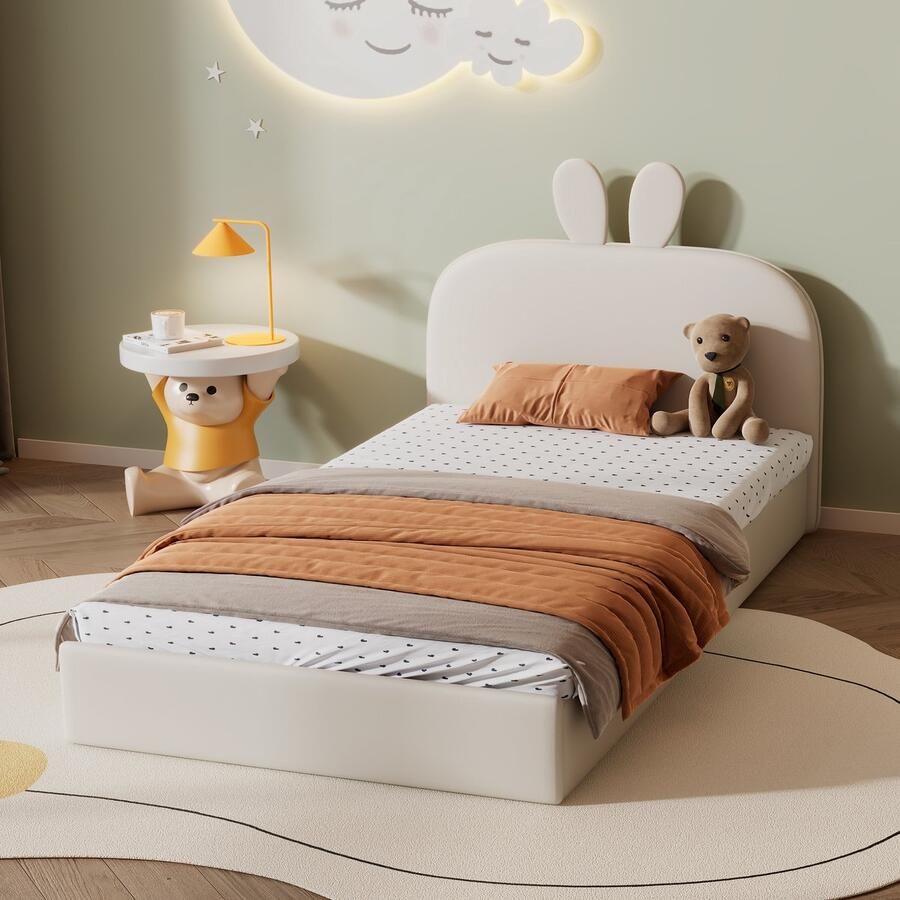 PHOEBE CAT Kinderbed 90x200 cm Konijnenoren hoofdeinde Velvet Beige