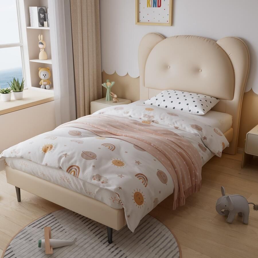 PHOEBE CAT Kinderbed 90x200 cm Schattige dierenmotieven PU Beige