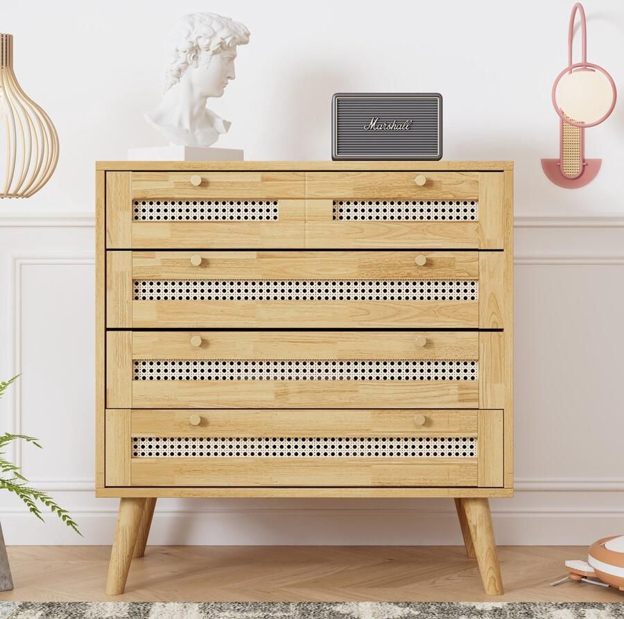 PHOEBE CAT Ladekast Rieten lades Metalen handgrepen Houten poten Spaanplaat