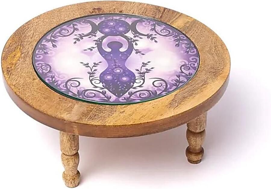 Phoenix Import Mani Bhadra Houten bijzettafel Maangodin print op glas