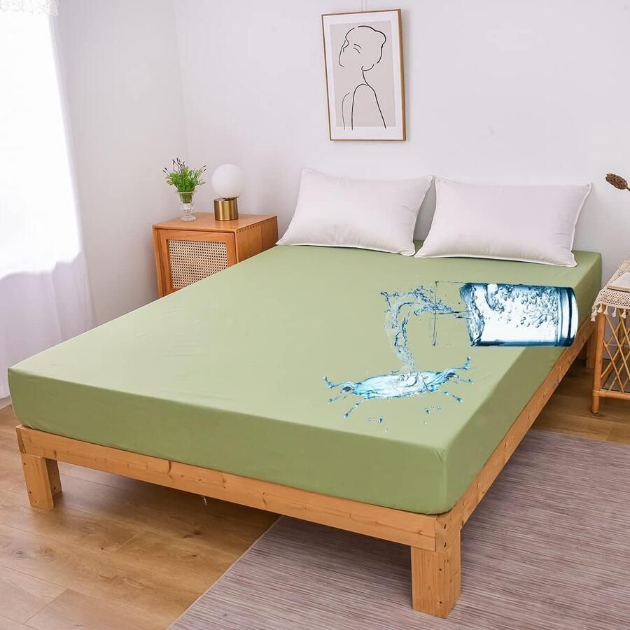 Phreeze Bamboe Matrasbeschermer 180x200 Waterdicht Hypoallergeen Antibacterieel Rondom Elastiek Waterdichte Matras Beschermer Incontinentie Matrashoes Matrasbeschermers Hoeslaken Molton 180 x 200 CM Groen - Foto 3