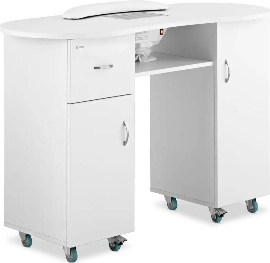 Physa Mesa para manicura 1200 x 503 x 803 mm Blanco op 8 rollen met stofafzuiging en handopberger