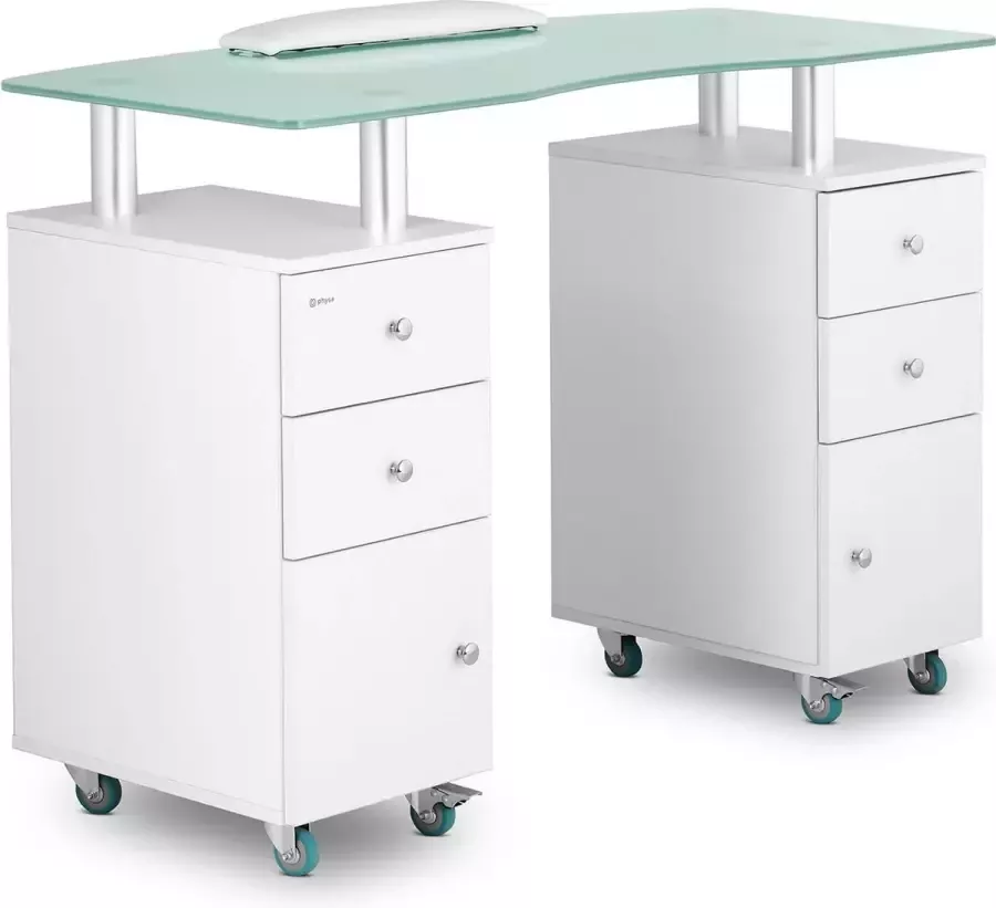 Physa Manicure tafel 1200 x 515 x 810 mm Matt white op 8 rollen