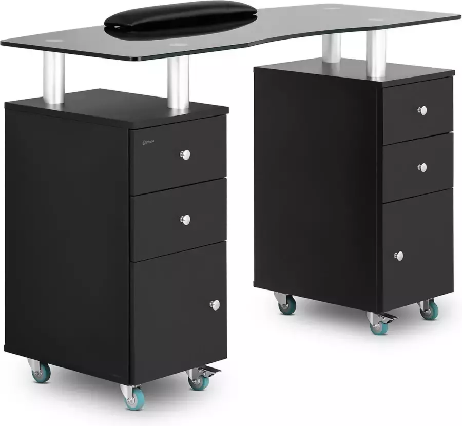 Physa Manicure tafel 1200 x 515 x 810 mm zwart wit op 8 rollen
