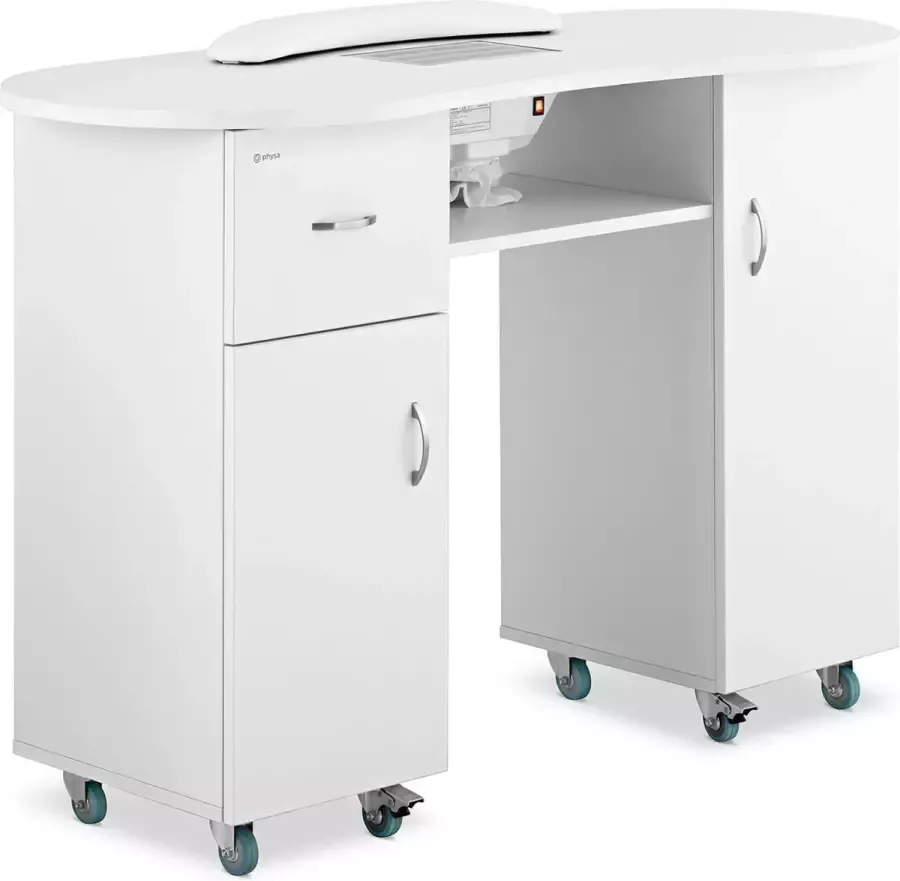 Physa Mesa para manicura 1200 x 503 x 803 mm Blanco op 8 rollen met stofafzuiging en handopberger
