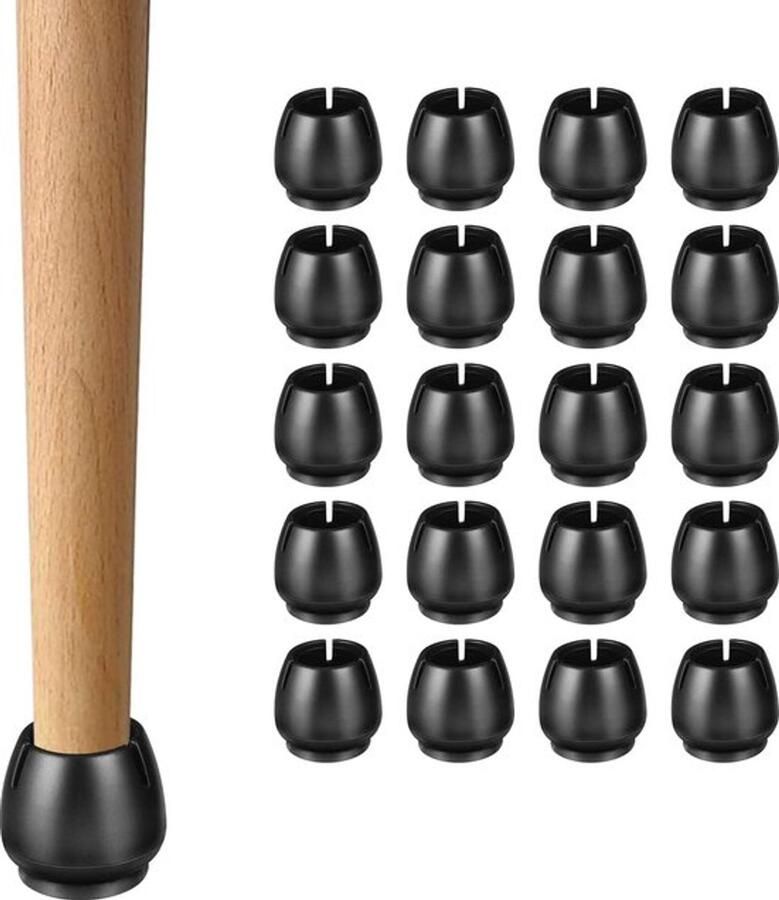 PigMig Stoelpoot Doppen 24 stukjes – 12-16mm – zwart rond stoelpootbeschermers ronde stoelpootdoppen siliconen