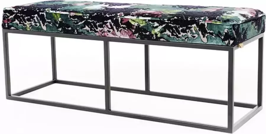 Pillooow luxe stalen POEF Flower afm. B121cmxD41cmxH46cm kleur groen roze zwart