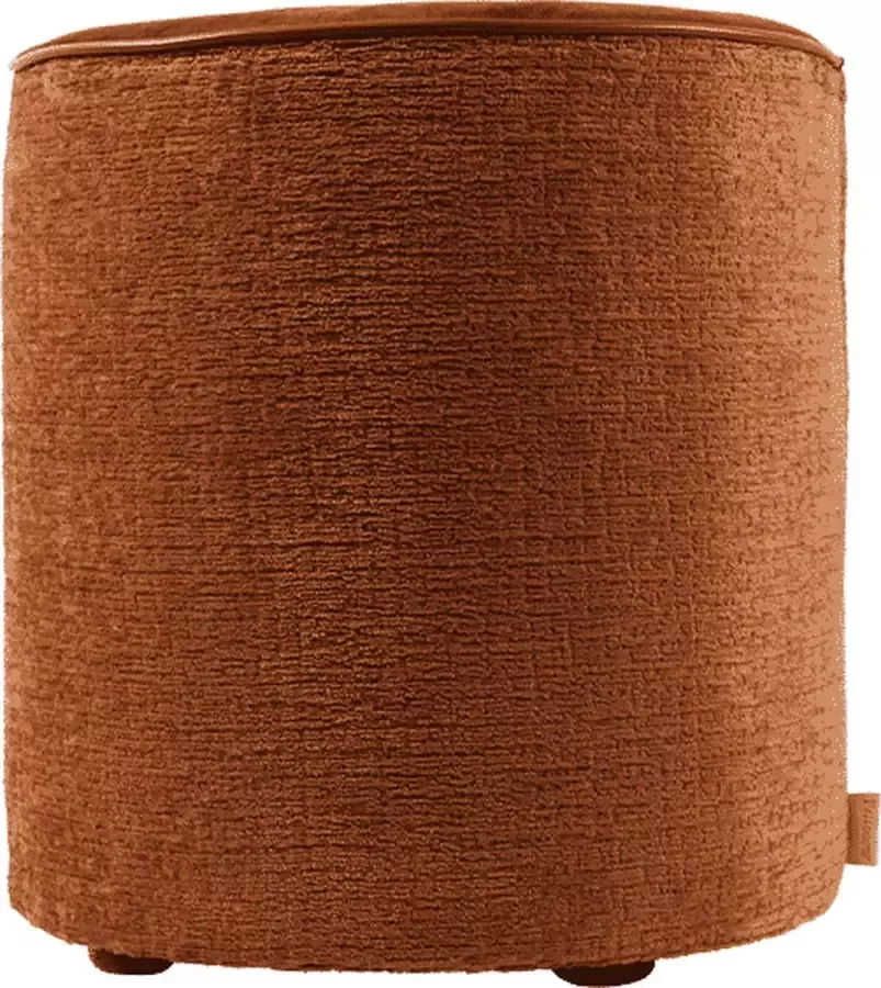 Pillooow POEF Isa afm. H43cm x ø40cm stof kleur koper lederen bies