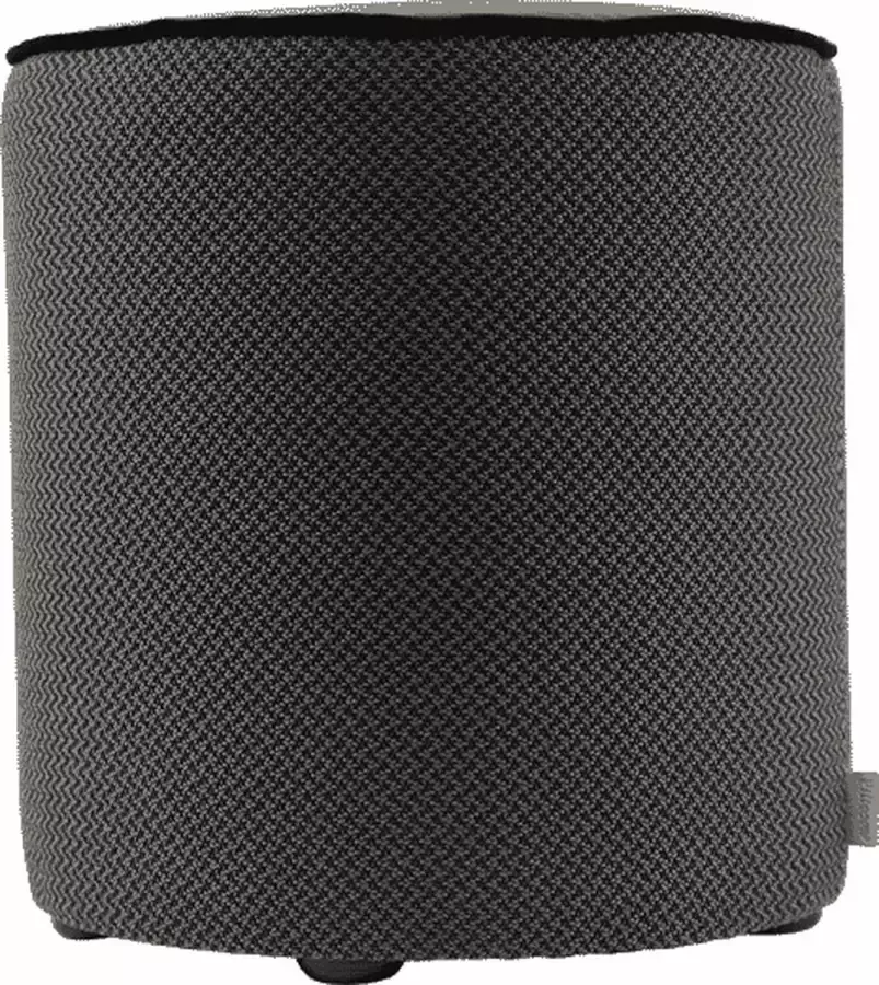Pillooow POEF Lodd afm. H43cm x ø40cm- stof kleur grijs zwart lederen bies