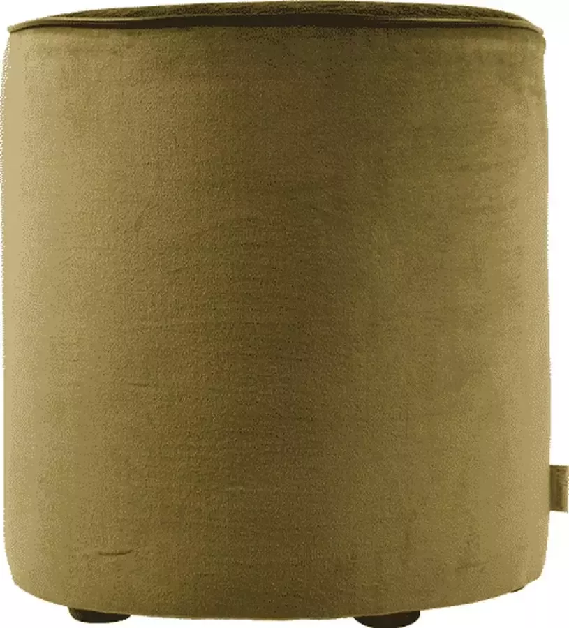 Pillooow POEF Noa afm. 43cm H x ø40cm stof kleur groen lederen bies