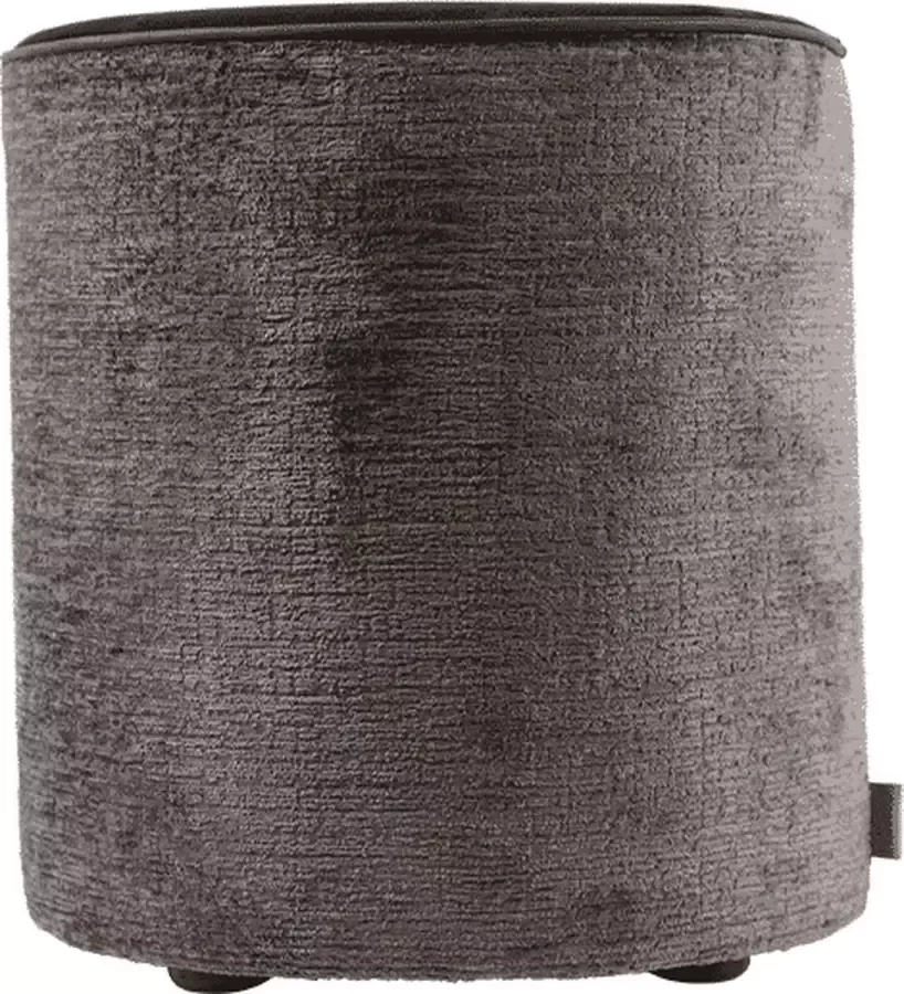 Pillooow POEF Snooze afm. H43cm x ø40cm stof kleur bruin lederen bies