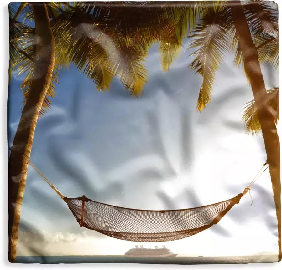 PillowMonkey Kussenhoes 40x40 cm Palmboom Hangmat Zonsondergang Katoen Polyester Voor Binnen