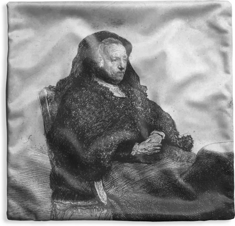 PillowMonkey Kussenhoes 40x40 cm Rembrandts moeder aan tafel Rembrandt van Rijn Katoen Polyester Voor Binnen