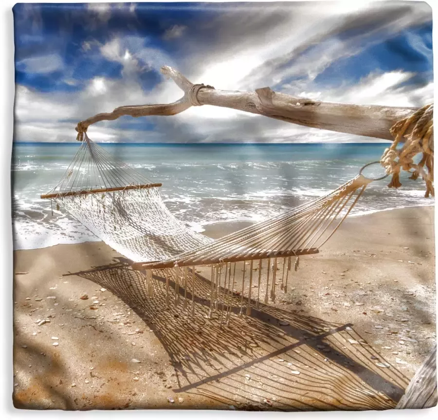 PillowMonkey Kussenhoes 40x40 cm Strand Zee Hangmat Katoen Polyester Voor Binnen