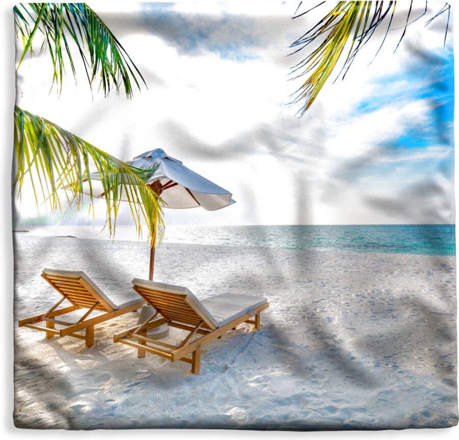 PillowMonkey Kussenhoes 40x40 cm Strandstoel Parasol Zonsondergang Katoen Polyester Voor Binnen