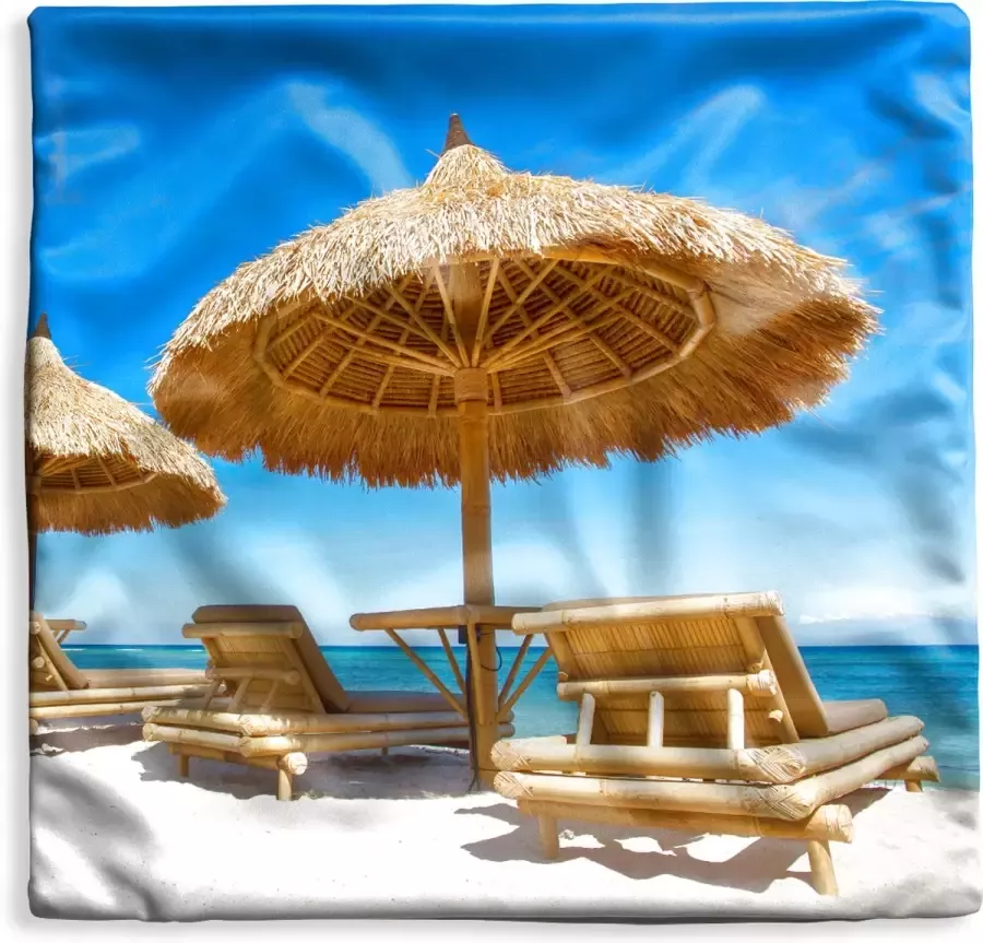 PillowMonkey Kussenhoes 40x40 cm Strandstoel Strand Parasol Zee Zomer Katoen Polyester Voor Binnen