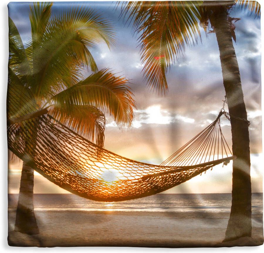 PillowMonkey Kussenhoes 40x40 cm Zonsondergang Hangmat Palmboom Katoen Polyester Voor Binnen
