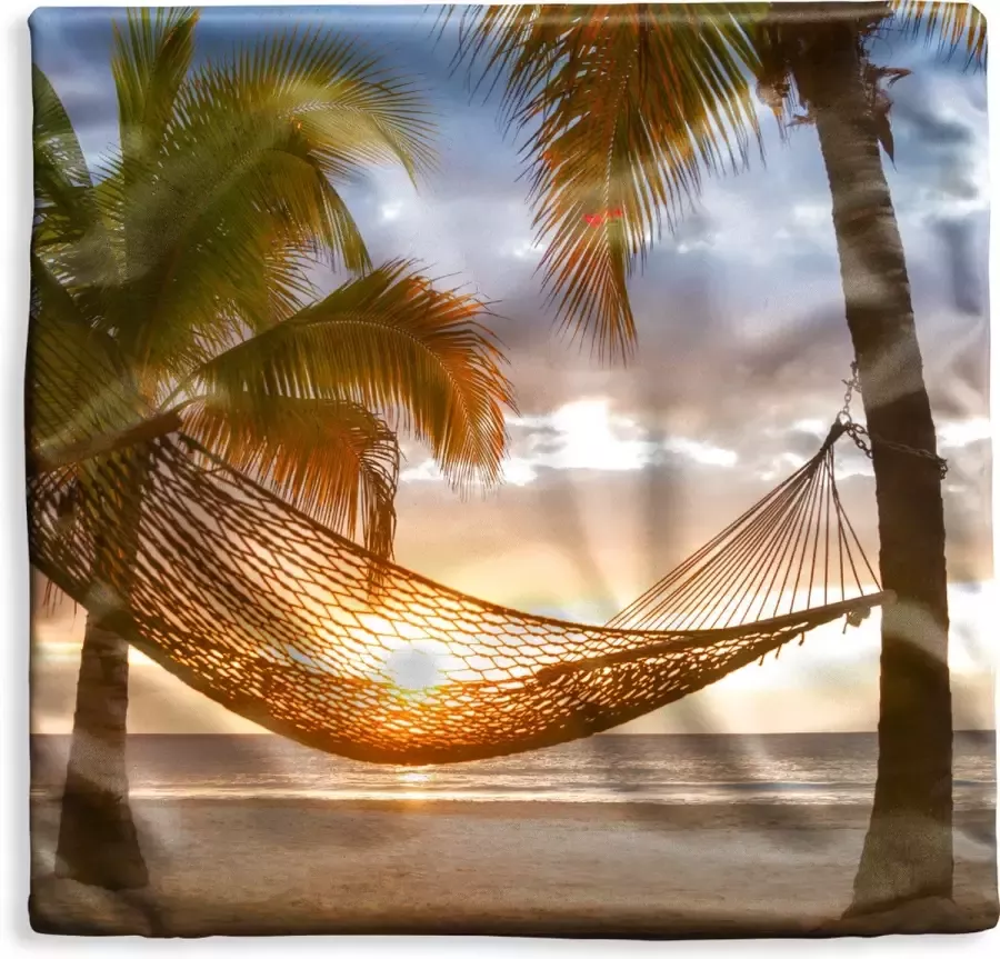PillowMonkey Kussenhoes 40x40 cm Zonsondergang Hangmat Palmboom Katoen Polyester Voor Binnen