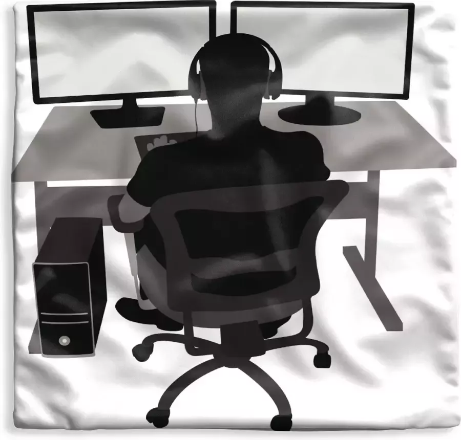 PillowMonkey Kussenhoes 45x45 cm Gamer Computer Bureau tekening Katoen Polyester Voor Binnen