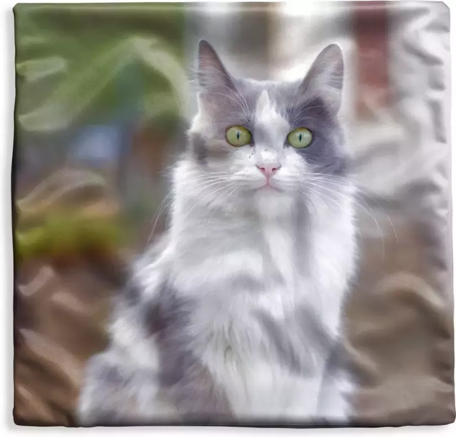 PillowMonkey Kussenhoes 50x50 cm Kat Portret Tafel Meisjes Kinderen Jongens Kids Katoen Polyester Voor Binnen