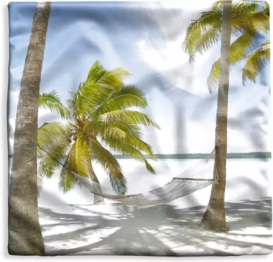 PillowMonkey Kussenhoes 50x50 cm Palmboom Hangmat Zand Katoen Polyester Voor Binnen