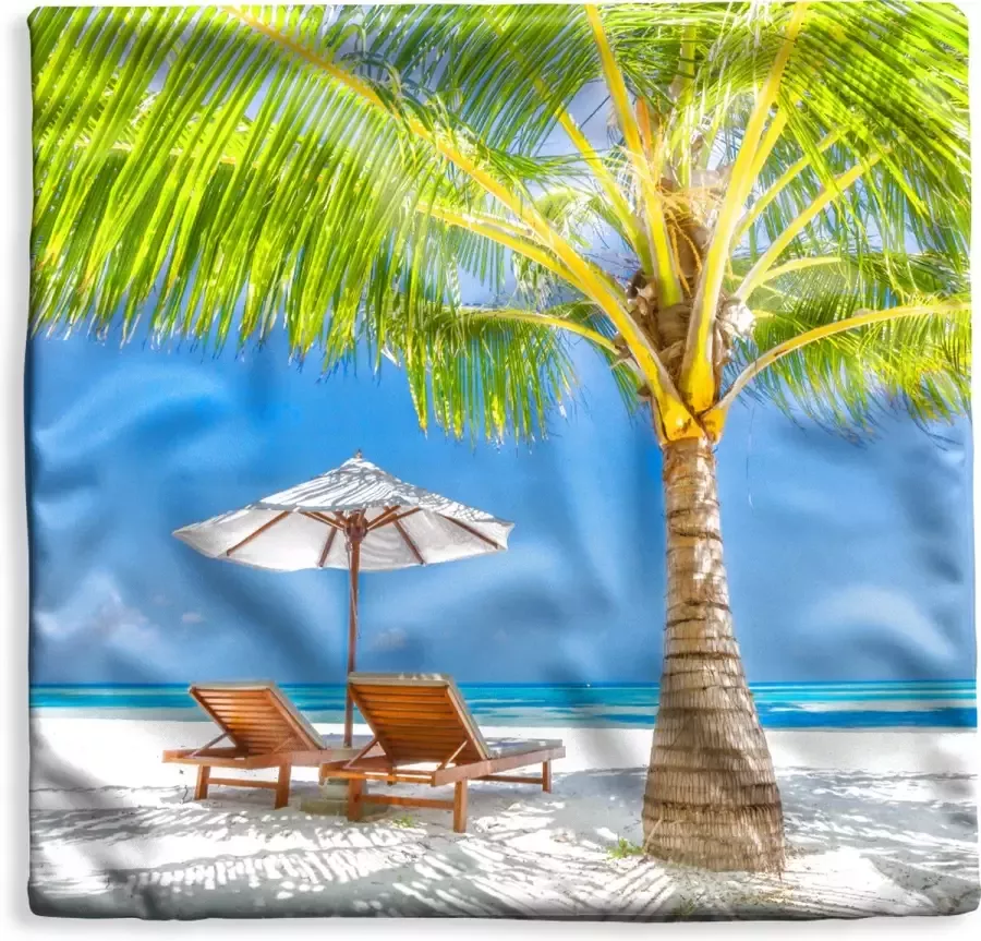 PillowMonkey Kussenhoes 50x50 cm Palmboom Strandstoel Parasol Katoen Polyester Voor Binnen