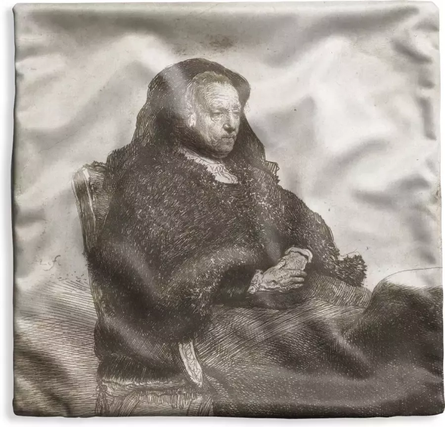 PillowMonkey Kussenhoes 50x50 cm Rembrandts moeder aan tafel Rembrandt van Rijn Katoen Polyester Voor Binnen