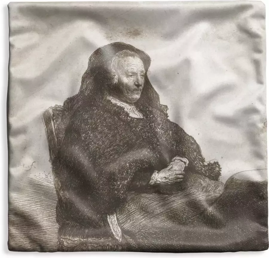 PillowMonkey Kussenhoes 50x50 cm Rembrandt's moeder aan tafel Schilderij van Rembrandt van Rijn Katoen Polyester Voor Binnen