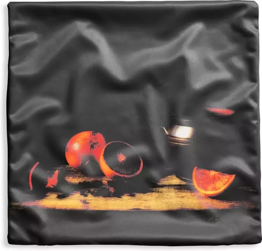 PillowMonkey Kussenhoes 50x50 cm Schilderij Stilleven Vaas Tafel Sinaasappel Kunst Katoen Polyester Voor Binnen