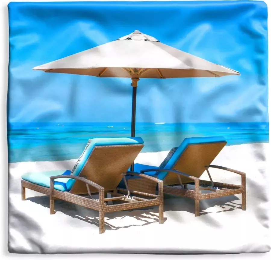 PillowMonkey Kussenhoes 50x50 cm Strandstoel Parasol Zomer Zee Katoen Polyester Voor Binnen